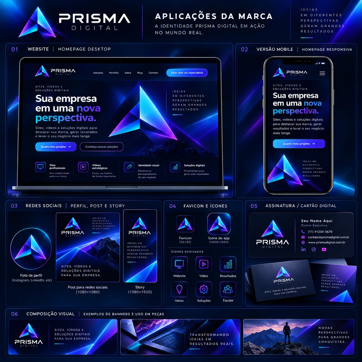 Aplicações da identidade visual da Prisma Digital